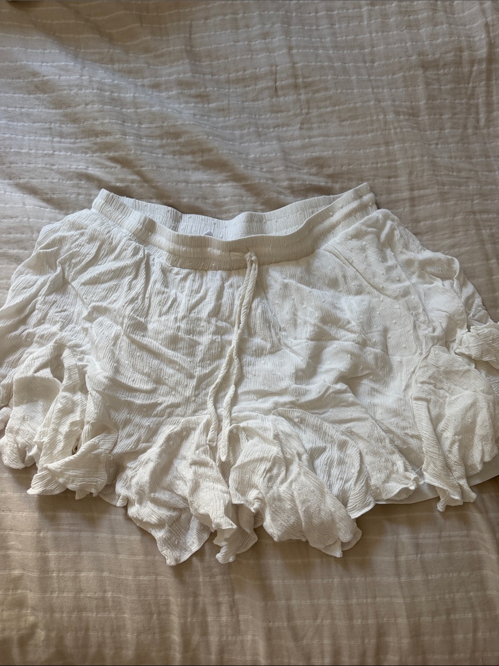 Lightweight White Ruffled Mini Skirt with Drawstring Waist